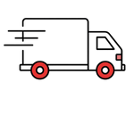 Camion de livraison avec roues rouges