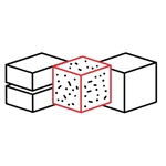 Icône de cube rouge stylisé.